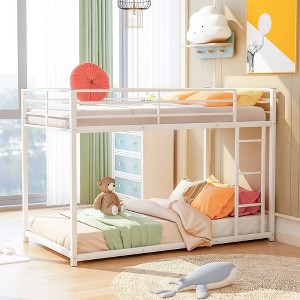 Sapphtopaz Metal Bunk Bed with Guardrail & Ladder,Space-Saving Low Floor Bunk Bed Frame with Sturdy Frame for Adults,Teen,Bedroom - 1 of 4