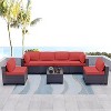 ALAULM Patio Furniture 7 Pieces Outdoor Sectional PE Rattan Sofa Set Brown Manual Wicker Patio Conversation Set - 2 of 4