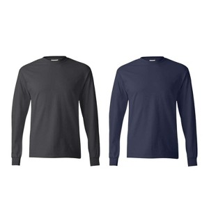 Hanes Women T-Shirt Tees Long Sleeve Cozy and Moisture Wicking 2-Pack Navy/Smoke Grey 2XL - 1 of 4
