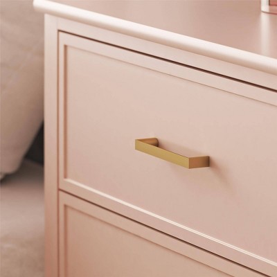 Pale Pink Vertical 4-Drawer Dresser with Gold Accents
