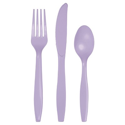 24ct Luscious Lavender Purple Assorted Plastic Disposable Silverware Flatware