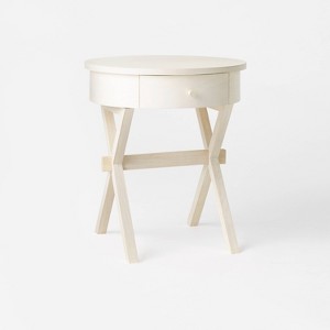 Wasatch Round Accent Table with Drawer Off White - Threshold™ designed with Studio McGee: Rubberwood Frame, Wood Veneer Top - 1 of 4