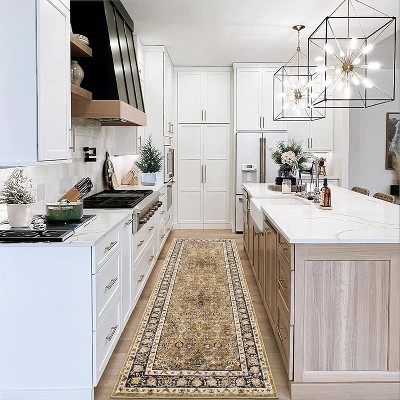 Washable Area Rug, Vintage Faux Wool Floor Cover with Non-Slip Backing, Non-Shedding Thin Foldable Carpet for Living Room Bedroom Kitchen