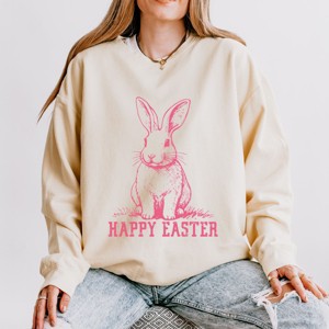 Simply Sage Market Happy Easter Bunny Outline Lightweight Garment Dyed Sweatshirt - M - Ivory - 1 of 4