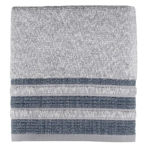Cubes Stripe Bath Towel With 5" Band Hem 27in x 50in Navy by Saturday Knight Ltd - 1 of 3