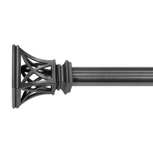 Lumi Home Furnishings 66"x120" Decorative Drapery Single Rod Set with Square Cage finials Gunmetal - 1 of 4
