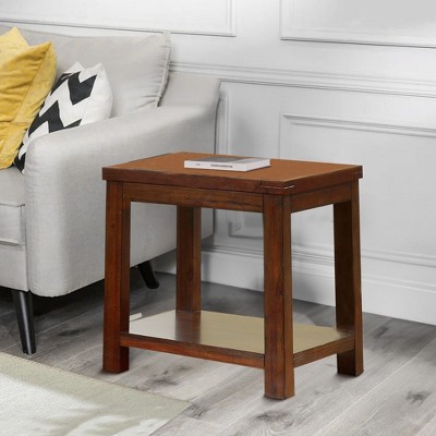 Royal Hampton Shaped End Table with Open Bottom Shelf, Dark Cherry