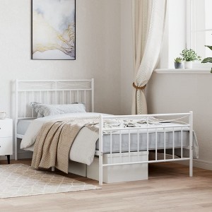 vidaXL Metal Bed Frame with Headboard and FootboardWhite 39.4 in.x74.8 in. Twin - 1 of 4
