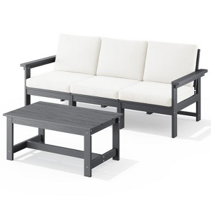 Hyleory Modern HDPE 3-Seater Sofa Set with Removable Soft Cushions and Wide Slat Coffee Table - Durable Weather-Resistant Easy-Clean Design - 1 of 4