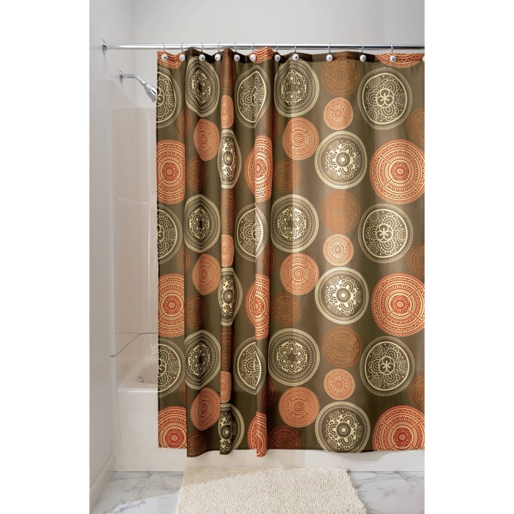 iDESIGN 72"x72" Bazaar Fabric Shower Curtain for Master Guest Kids' College Dorm Bathroom Brown: Woven Polyester, Buttonhole Top
