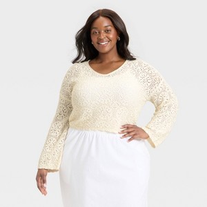 Women's Open Stitch V-Neck Pullover Sweater - Universal Thread™ - 1 of 3