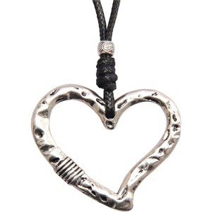 Leather and Wood Necklace Chunky Circle Pendant Boho Jewelry for Women - 1 of 4