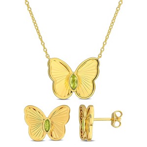 EVERLY JEWELRY | Yellow Plated Sterling Silver 3/8ct TGW Peridot Butterfly Earrings and Necklace Set  - 17 in - 1 of 4