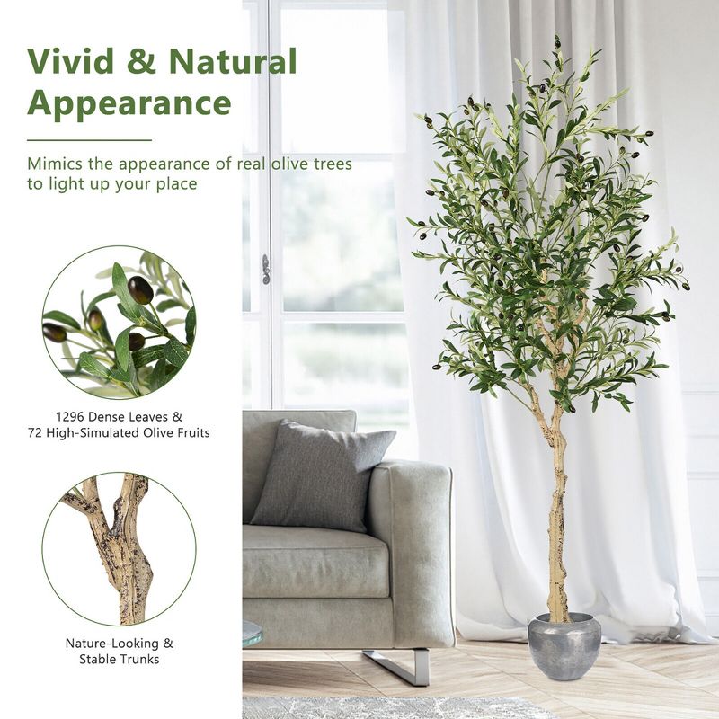 Tangkula Artificial Olive Tree 6 FT Tall Faux Olive Plants for Indoor and Outdoor, 5 of 10