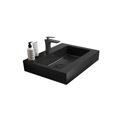 Vynxaria 24"L x 18.1"W Matte Black Quartz Bathroom Sink Integrated Basin with Overflow