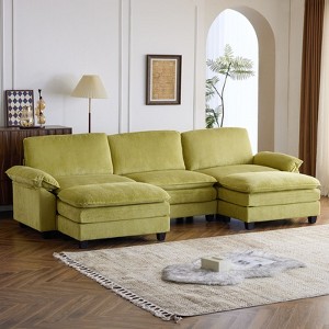 Karl Home |120 in. W Pillow Top Arm Double-layer Cushion Corduroy Sofa in Green With Ottoman - 1 of 1
