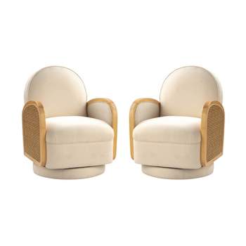 Set of 2 Maureen Modern Rattan 360-Degree Swivel Chair with Solid Wood Arm| HULALA HOME-IVORY