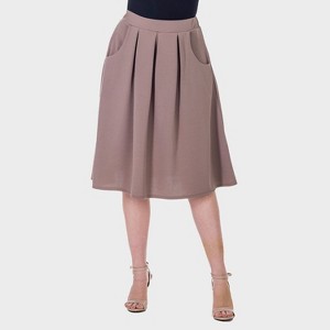 24seven Comfort Aapparel Womens Pleated Elastic Waist Knee Length Pocket Skirt - 1 of 4