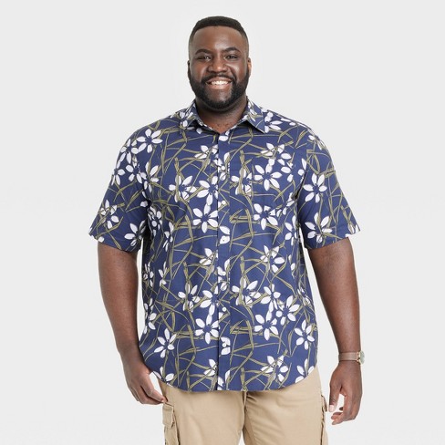 Men\'s Floral Print Short Sleeve Slim Fit Button-down Shirt - Goodfellow &  Co™ Navy Blue Xxl : Target