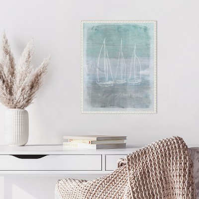Nautical Beaded Framed Abstract Sailboat Canvas Art