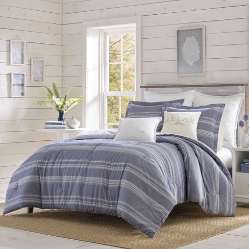 Relax By Tommy Bahama Chambray Stripe Duvet Cover Sham Set Navy