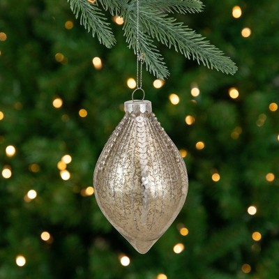 Gold Mercury Glass Finial Christmas Ornament with Sequins
