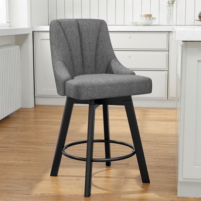 Gikpal Swivel Bar Stools, 24" Counter Height Bar Stools Set of 1, Fabric Upholstered Counter Bar Stools with Solid Wood Legs for Kitchen Island, Dark