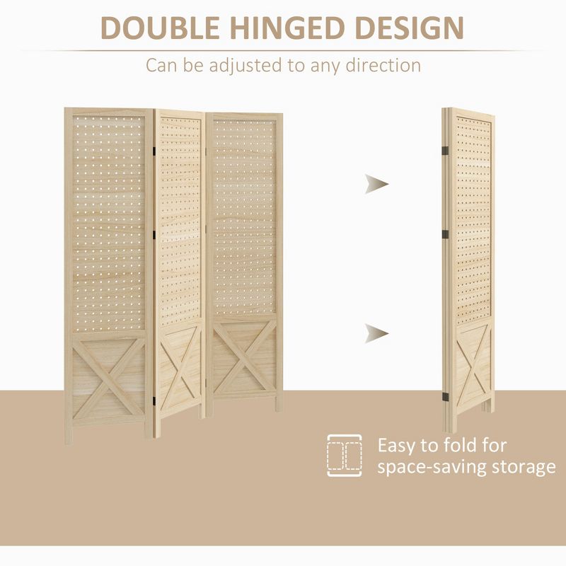 3 Panel Pegboard Display Room Divider,4.7" Tall Wood Indoor Portable Folding Privacy Screen,Partition Wall Divider-The Pop Home, 4 of 9