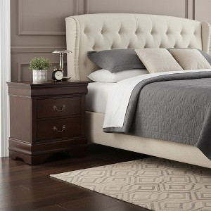 Homy Casa 2-Drawer Wooden Nightstand with Classic Molding and Antique Metal Handles for Bedroom, Dark Brown - 1 of 4