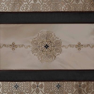 Donovan Black and Beige Embroidered Fabric Shower Curtain