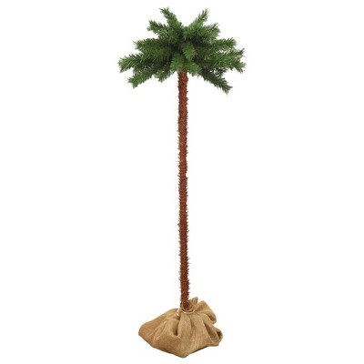 vidaXL Modern Tropical Artificial Palm Tree with LEDs- Indoor/Outdoor Green and Brown PVC Decorative Tree with 200 LED Lights, 82.7" in Height