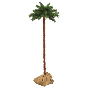 vidaXL Modern Tropical Artificial Palm Tree with LEDs- Indoor/Outdoor Green and Brown PVC Decorative Tree with 200 LED Lights, 82.7" in Height - 1 of 4