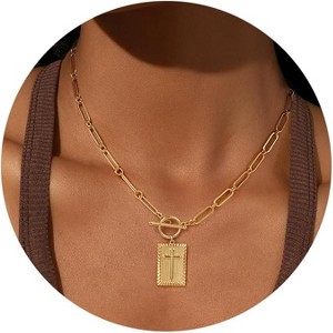 Christian Cross Necklace Gold Silver Plated Non Tarnish Toggle Clasp - 1 of 4
