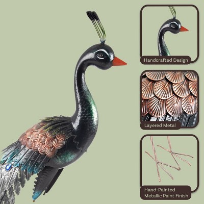 Handcrafted Metallic 37-inch Outdoor Peacock Garden Statue