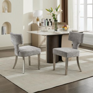 Racxily Set of 2 Mid Century Dining Chairs, Farmhouse Chenille Upholstered with Silver Steel Legs & Copper Nails - 1 of 4