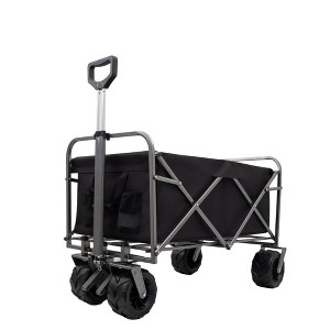 VisioGear Outdoor Serving Carts, Portable Folding Beach Wagons with Wheels, Collaspible Cart with Handle, Black, 37.79"*24.41"*42.51" - 1 of 4