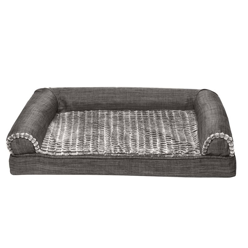 FurHaven Luxe Fur & Performance Linen Memory Foam Sofa Dog Bed, 2 of 7