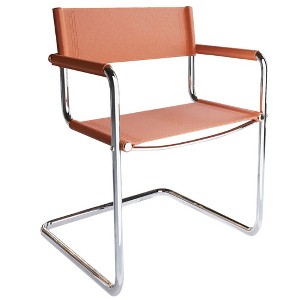 HomeRoots 23" Silver And Terra Cotta Leather and Stainless Steel Arm Chair - 1 of 4