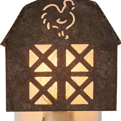 Galvanized Metal Farmhouse Barn Night Light with Rooster Cutout