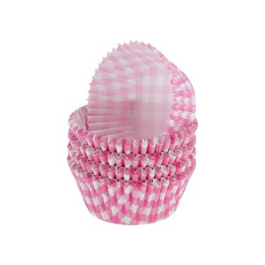 Unique Bargains Plaid Print Disposable Baking Cups Greaseproof Paper Pink White 1.97"x1.18" 100 Pcs - 1 of 4