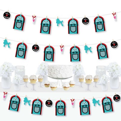 Big Dot of Happiness 50's Sock Hop - 1950s Rock N Roll Party DIY Decorations - Clothespin Garland Banner - 44 Pieces