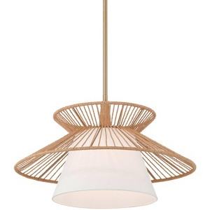 Possini Euro Design Aire 24" Mid Century Modern Pendant Chandelier Ceiling Light Fixture Dining Room Over Table Hanging White Gold Finish Rope Fabric - 1 of 4