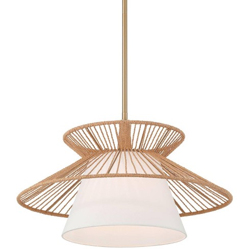 Possini Euro Design Aire 24" Mid Century Modern Pendant Chandelier Ceiling Light Fixture Dining Room Over Table Hanging White Gold Finish Rope Fabric - image 1 of 4