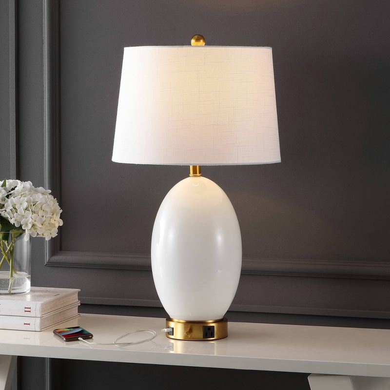 26.5" 1-Outlet Reese Iron/Glass Table Lamp with USB Charging Port (Includes LED Light Bulb) - JONATHAN Y, 2 of 9