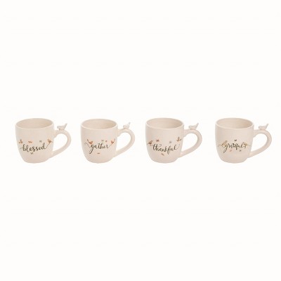 Transpac Ceramic White Harvest Bird Mug Set of 4