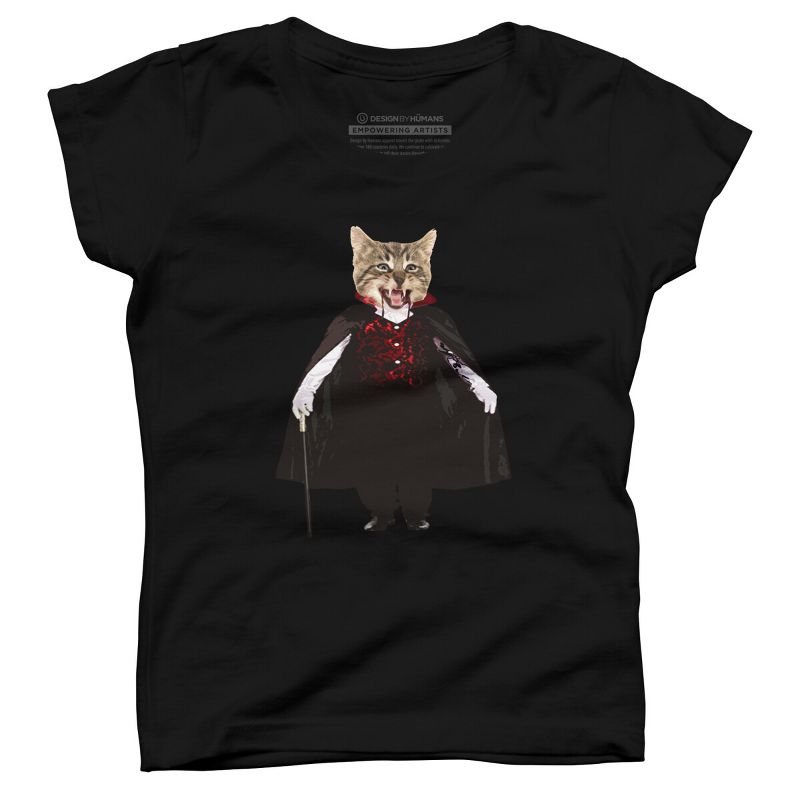 Girl's Design By Humans Catcula Cat Kitten Dracula Cute Funny Halloween t shirt By JOHANNESART T-Shirt, 1 of 4