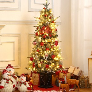 COZONY 4.5ft Pre-Lit Artificial Christmas Tree, Warm White LED, Snowman Base, 8 Lighting Modes, Mini Xmas Tree for Indoor/Outdoor Holiday Decor - 1 of 4