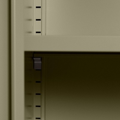 Olive Green Metal Storage Cabinet with Fluted Glass Doors