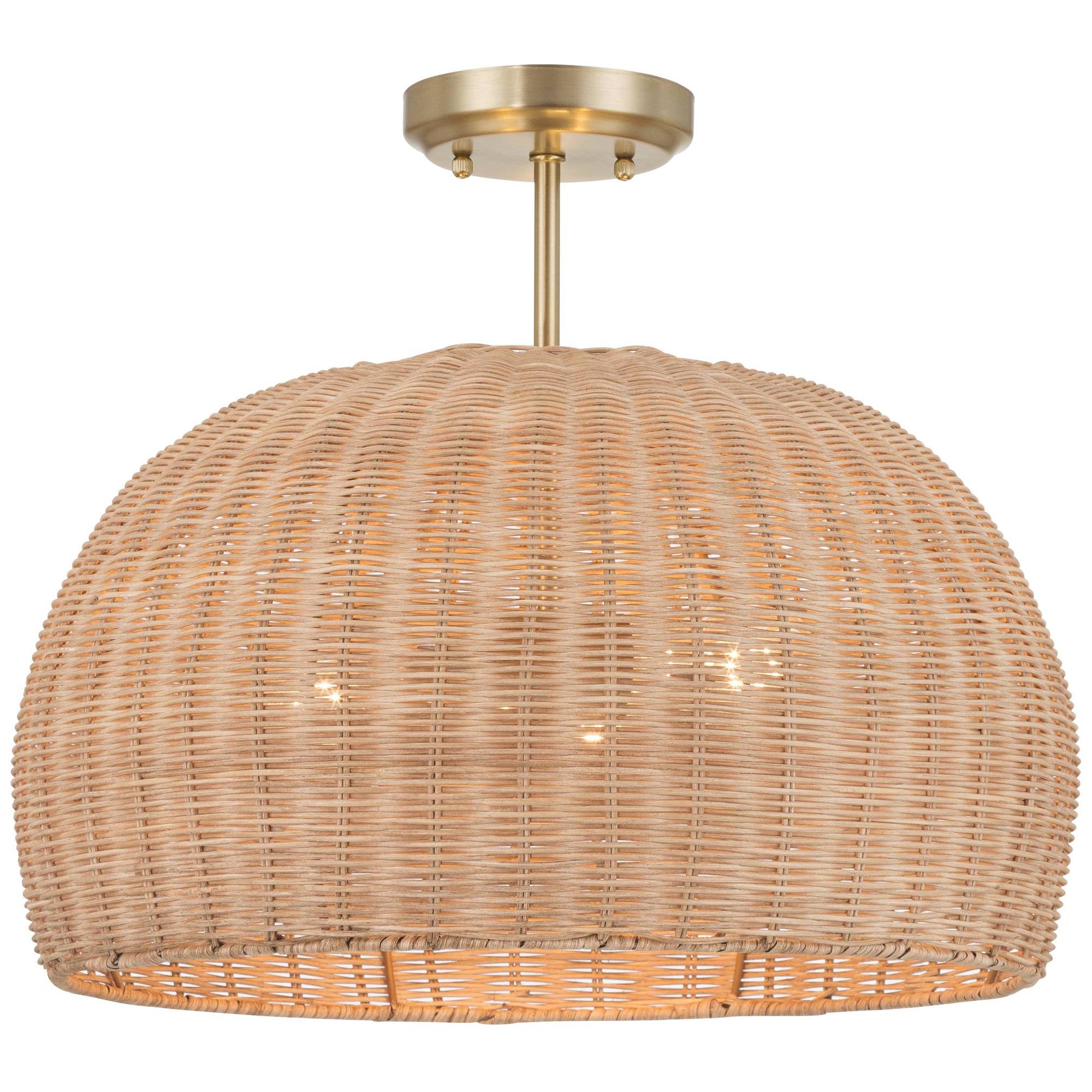 Possini Euro Design Possini Euro Fitzwilliam 18"W Brass and Wicker 3-Light Ceiling Light