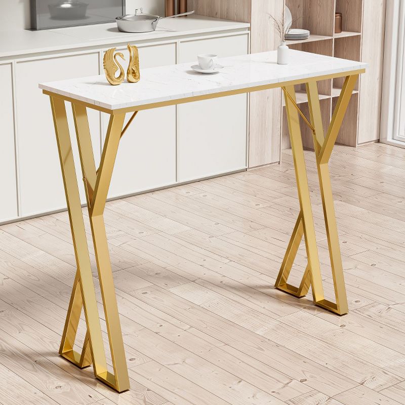 Modern White Kitchen Bar Height Dining Table Wood Breakfast Pub Table with Gold Base-Maison Boucle, 1 of 9